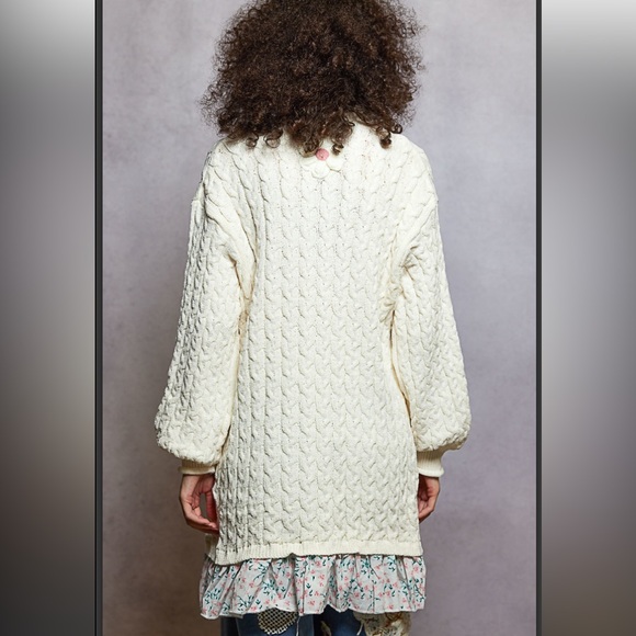 POL Cream Cable Knit Cardigan with Floral Trim - Picture 2 of 6